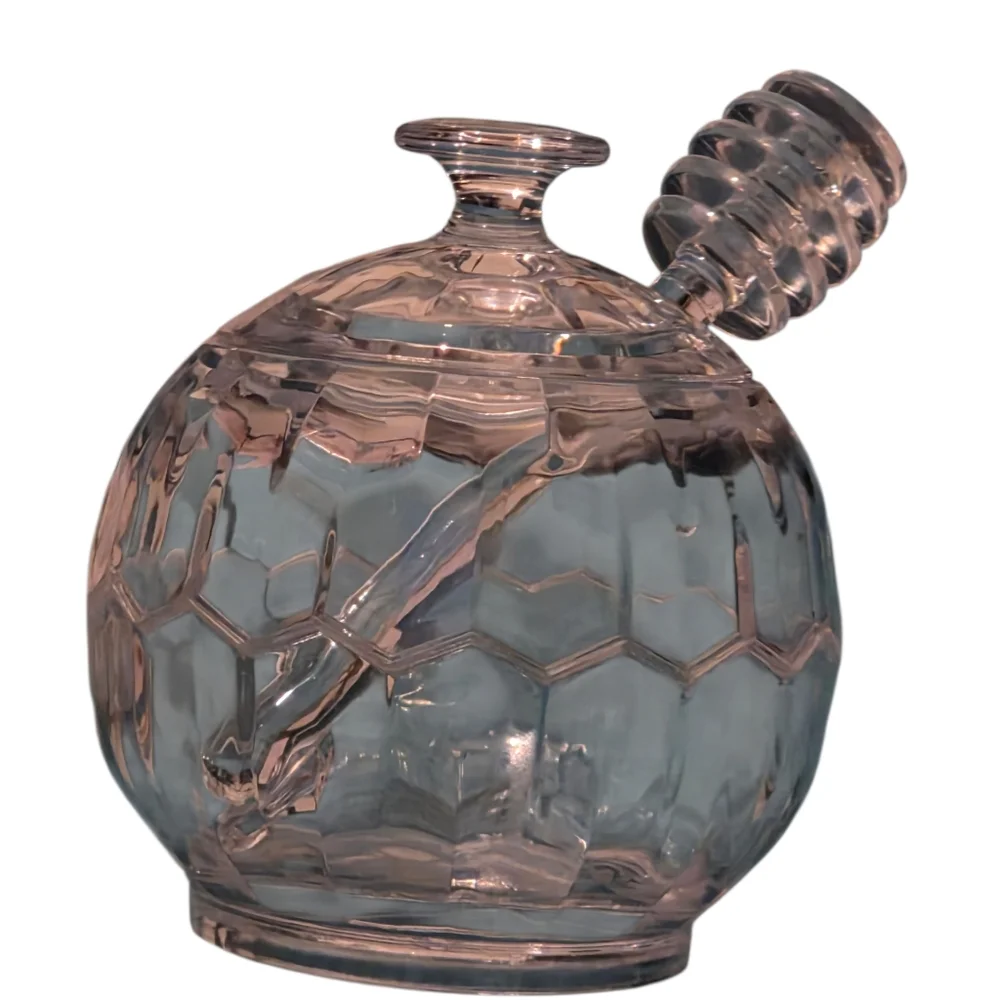 Honeycimb Honey Jar With Lid & Bee Dipper Clear Plastic